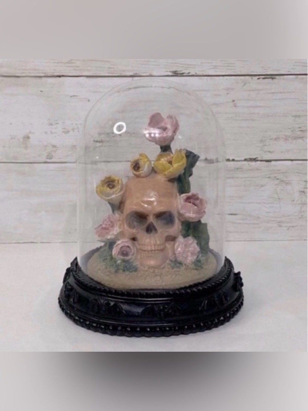 NWT Pretty Pink Resin Craft Skull & Flower Terrarium Dome